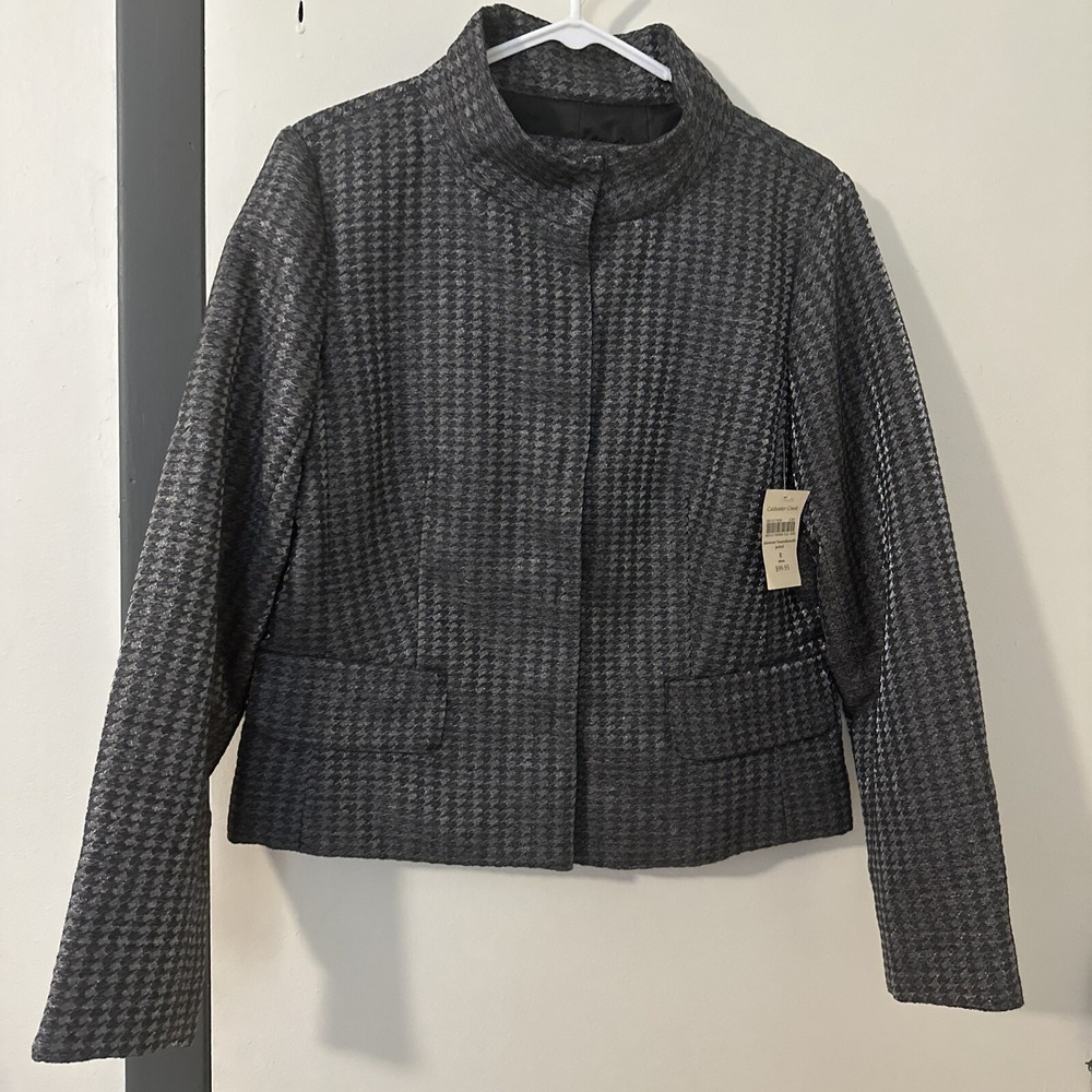 Coldwater Creek‎ Jacket Women's 8 Houndstooth Blazer Silver Gray NWT
